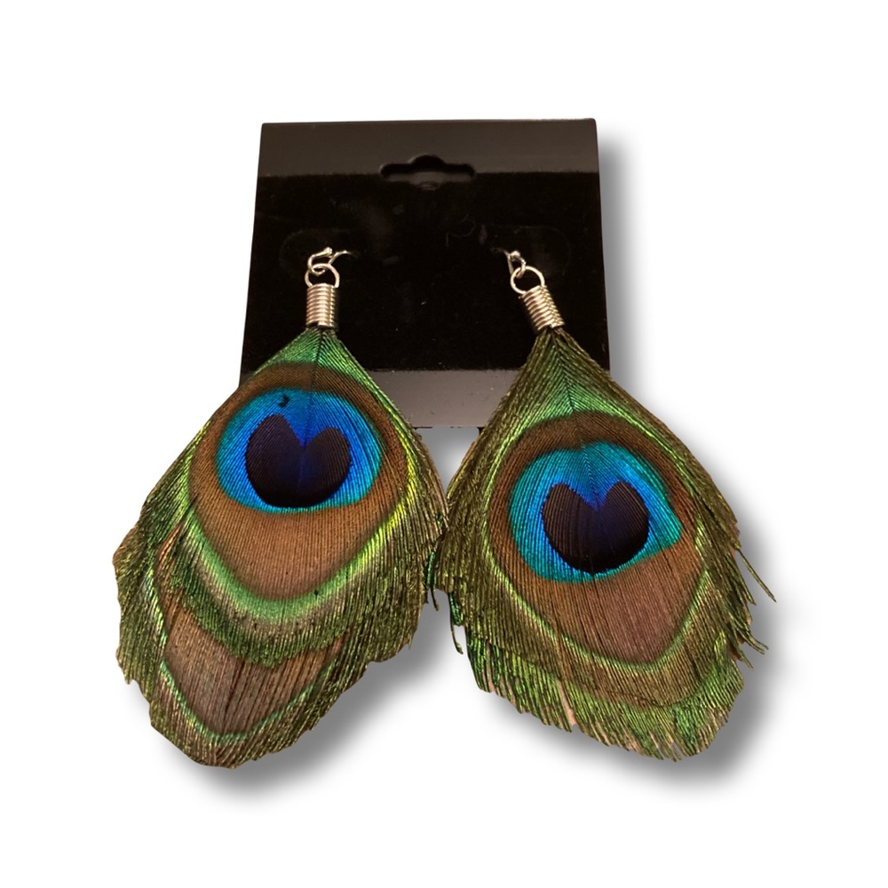 Peacock Feather Sliver Color Hook Earrings